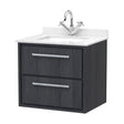 [BFIF2224WS1] Longnor 2 Drawer Wall Hung Vanity Unit with Square Basin and Marble Worktop, Woodgrain Graphite Grey, 600mm - Cutout