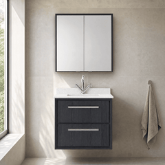 [BFIF2224WS1] Longnor 2 Drawer Wall Hung Vanity Unit with Square Basin and Marble Worktop - Choice of Size and Colour