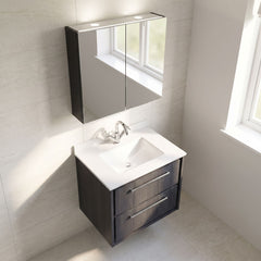 [BFIF2224WS1] Longnor 2 Drawer Wall Hung Vanity Unit with Square Basin and Marble Worktop - Choice of Size and Colour