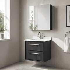 [BFIF2224WS1] Longnor 2 Drawer Wall Hung Vanity Unit with Square Basin and Marble Worktop - Choice of Size and Colour