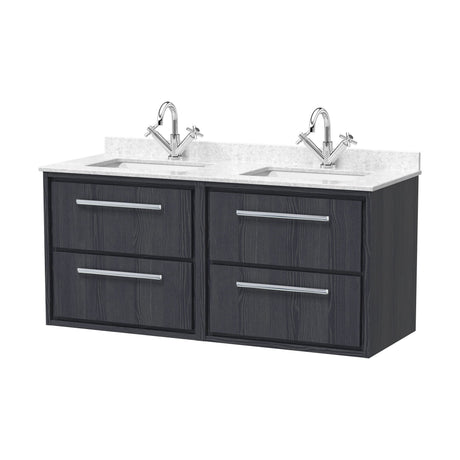 [BFIF2224WS2] Longnor 4 Drawer Wall Hung Vanity Unit with Square Basin and Marble Worktop, Woodgrain Graphite Grey, 1200mm - Cutout