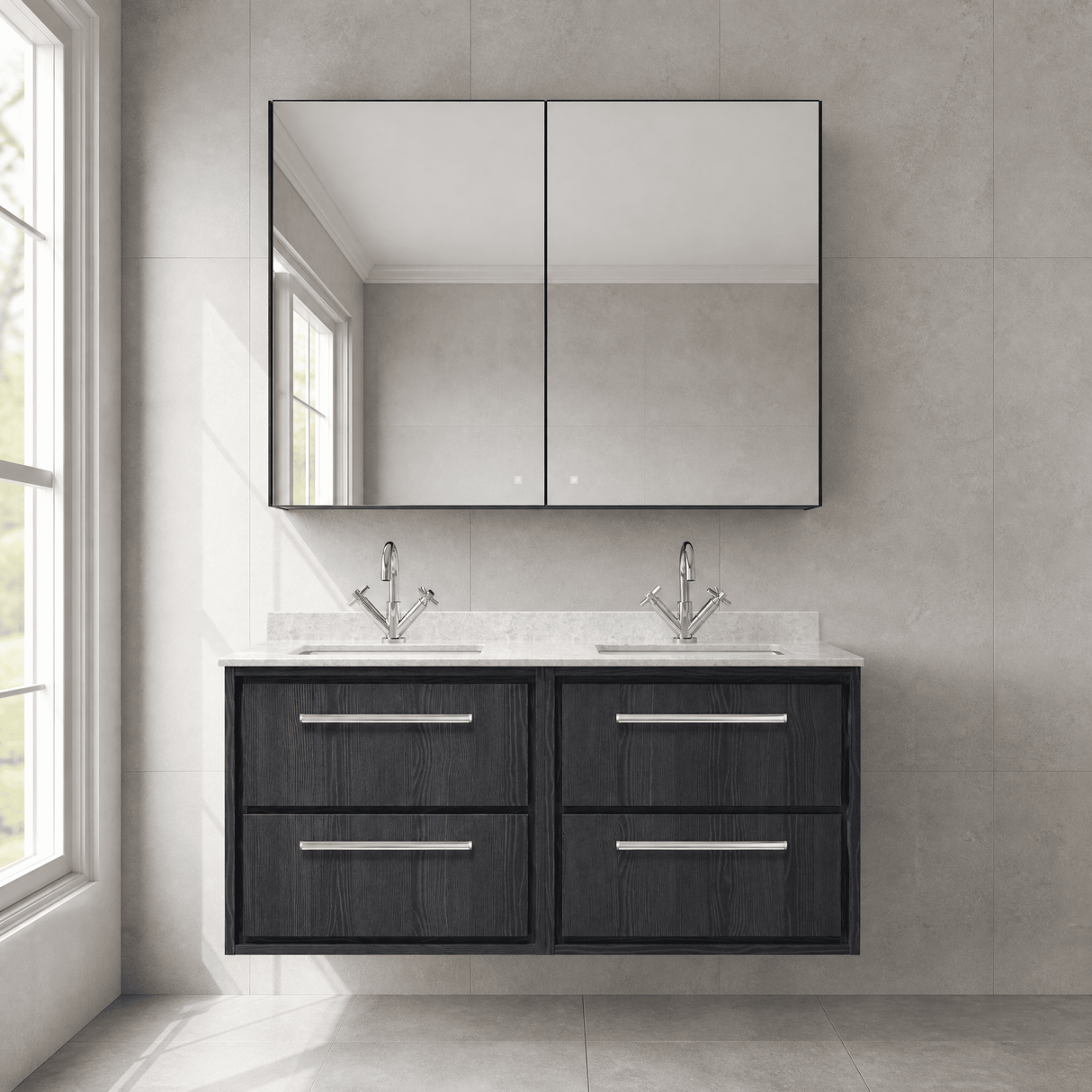 [BFIF2224WS2] Longnor 4 Drawer Wall Hung Vanity Unit with Square Basin and Marble Worktop, 1200mm, Choice of Colour