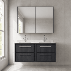 [BFIF2224WS2] Longnor 4 Drawer Wall Hung Vanity Unit with Square Basin and Marble Worktop, 1200mm, Choice of Colour
