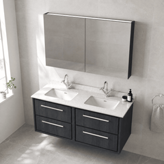 [BFIF2224WS2] Longnor 4 Drawer Wall Hung Vanity Unit with Square Basin and Marble Worktop, 1200mm, Choice of Colour
