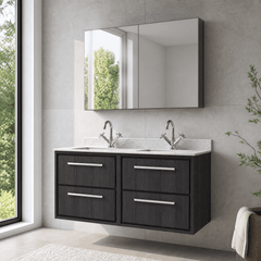 [BFIF2224WS2] Longnor 4 Drawer Wall Hung Vanity Unit with Square Basin and Marble Worktop, 1200mm, Choice of Colour