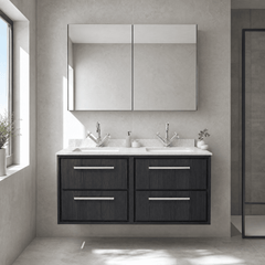 [BFIF2224WS2] Longnor 4 Drawer Wall Hung Vanity Unit with Square Basin and Marble Worktop, 1200mm, Choice of Colour - Silo