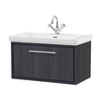 [BFIF2225A] Longnor 1 Drawer Wall Hung Vanity Unit with 1 Tap Hole Traditional Fireclay Basin, Woodgrain Graphite Grey, 800mm - Cutout