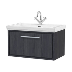 [BFIF2225A] Longnor 1 Drawer Wall Hung Vanity Unit with 1 Tap Hole Traditional Fireclay Basin, Woodgrain Graphite Grey, 800mm - Cutout