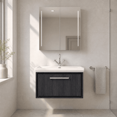 [BFIF2225A] Longnor 1 Drawer Wall Hung Vanity Unit with Traditional Fireclay Basin - Choice of Size and Colour