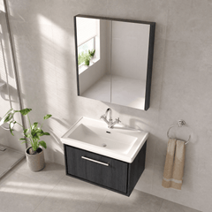 [BFIF2225A] Longnor 1 Drawer Wall Hung Vanity Unit with Traditional Fireclay Basin - Choice of Size and Colour
