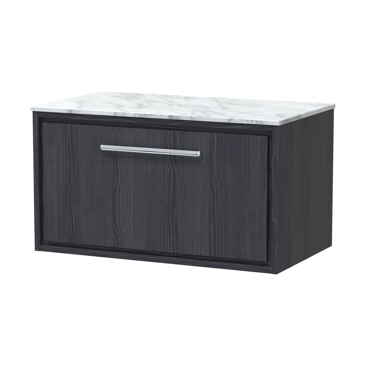 [BFIF2225CMT] Longnor 1 Drawer Wall Hung Vanity Unit with Carrera Marble Worktop, Woodgrain Graphite Grey, 800mm - Cutout