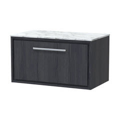 [BFIF2225CMT] Longnor 1 Drawer Wall Hung Vanity Unit with Carrera Marble Worktop, Woodgrain Graphite Grey, 800mm - Cutout