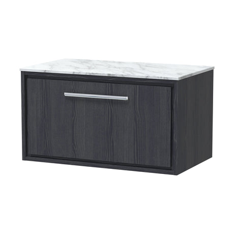 [BFIF2225CMT] Longnor 1 Drawer Wall Hung Vanity Unit with Carrera Marble Worktop, Woodgrain Graphite Grey, 800mm - Cutout