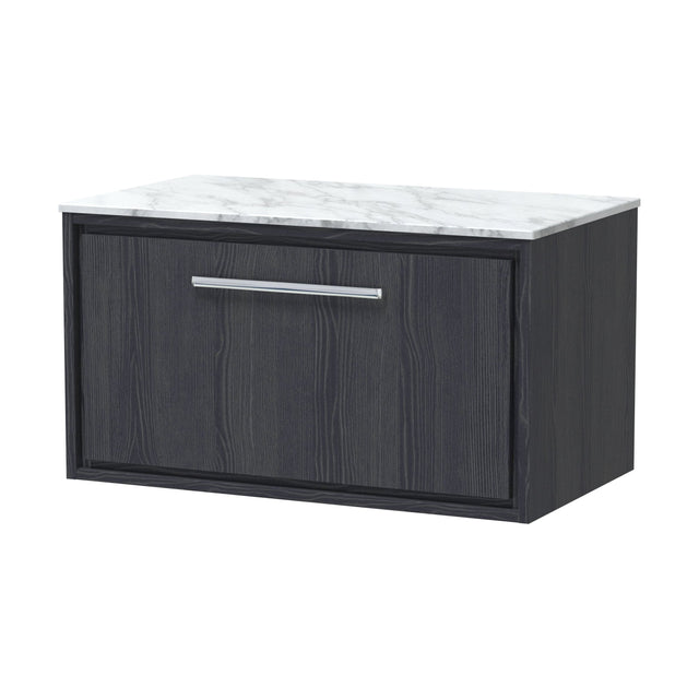 [BFIF2225CMT] Longnor 1 Drawer Wall Hung Vanity Unit with Carrera Marble Worktop, Woodgrain Graphite Grey, 800mm - Cutout