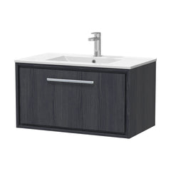 [BFIF2225C] Longnor 1 Drawer Wall Hung Vanity Unit with 1 Tap Hole Minimalist Basin, Woodgrain Graphite Grey, 800mm - Cutout