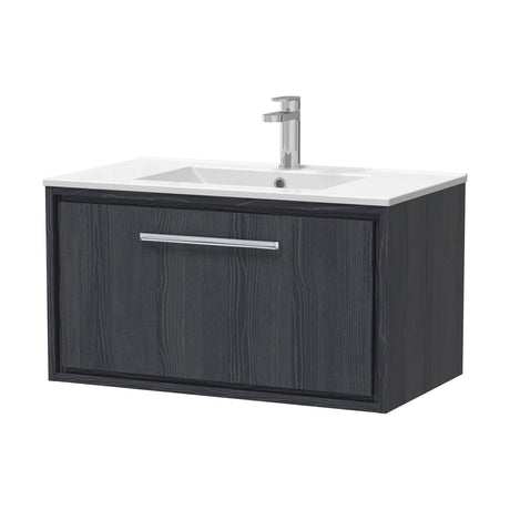 [BFIF2225C] Longnor 1 Drawer Wall Hung Vanity Unit with 1 Tap Hole Minimalist Basin, Woodgrain Graphite Grey, 800mm - Cutout