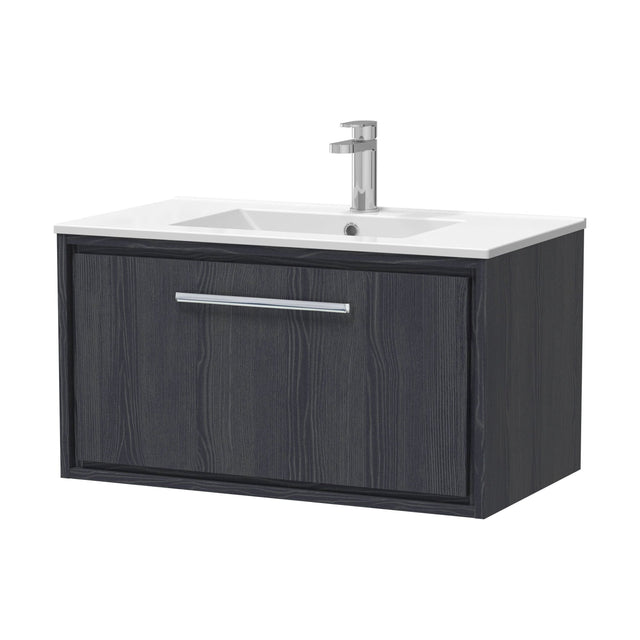 [BFIF2225C] Longnor 1 Drawer Wall Hung Vanity Unit with 1 Tap Hole Minimalist Basin, Woodgrain Graphite Grey, 800mm - Cutout