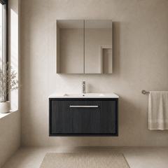 [BFIF2225C] Longnor 1 Drawer Wall Hung Vanity Unit with Minimalist Basin - Choice of Size and Colour