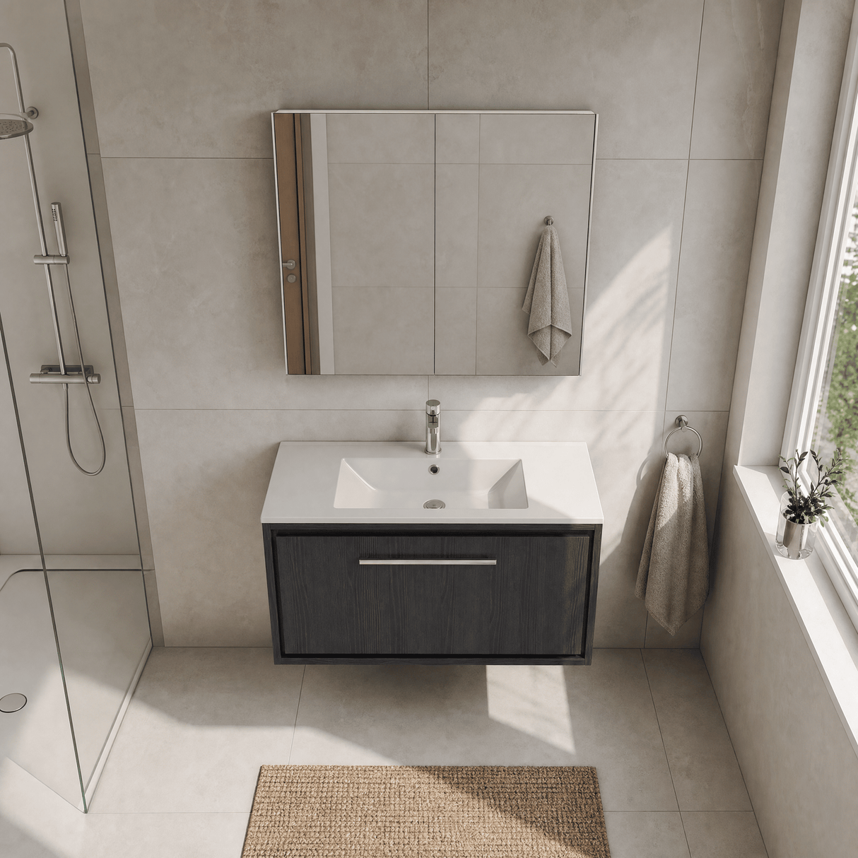 [BFIF2225C] Longnor 1 Drawer Wall Hung Vanity Unit with Minimalist Basin - Choice of Size and Colour