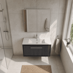 [BFIF2225C] Longnor 1 Drawer Wall Hung Vanity Unit with Minimalist Basin - Choice of Size and Colour