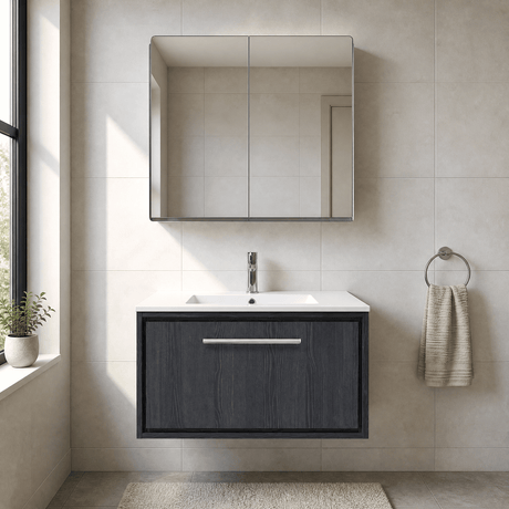 [BFIF2225C] Longnor 1 Drawer Wall Hung Vanity Unit with Minimalist Basin - Choice of Size and Colour - Silo