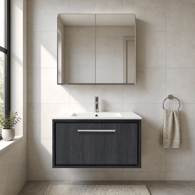 [BFIF2225C] Longnor 1 Drawer Wall Hung Vanity Unit with Minimalist Basin - Choice of Size and Colour - Silo