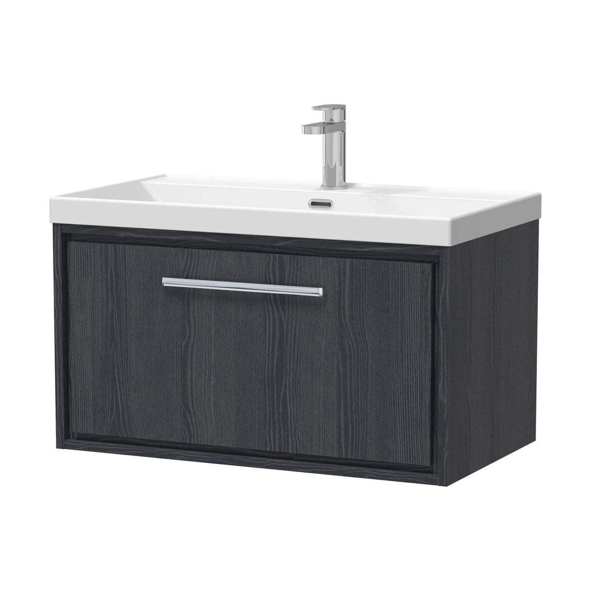 [BFIF2225E] Longnor 1 Drawer Wall Hung Vanity Unit with 1 Tap Hole Thin Edge Basin, Woodgrain Graphite Grey, 800mm - Cutout