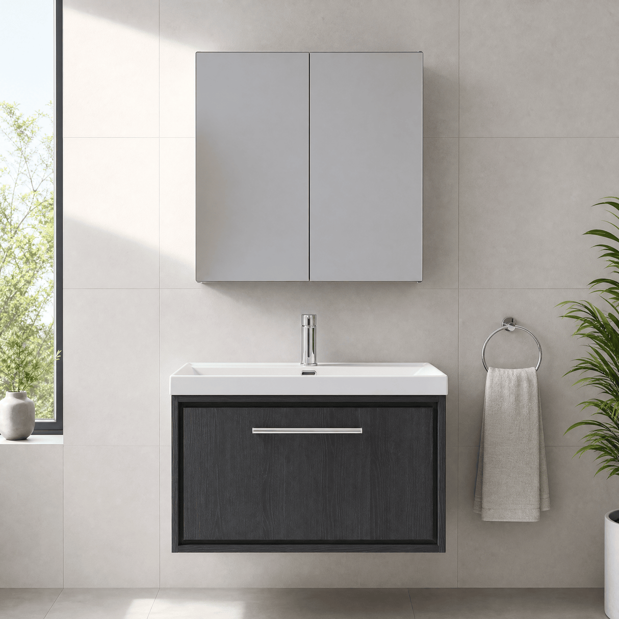 [BFIF2225E] Longnor 1 Drawer Wall Hung Vanity Unit with Thin Edge Basin - Choice of Size and Colour