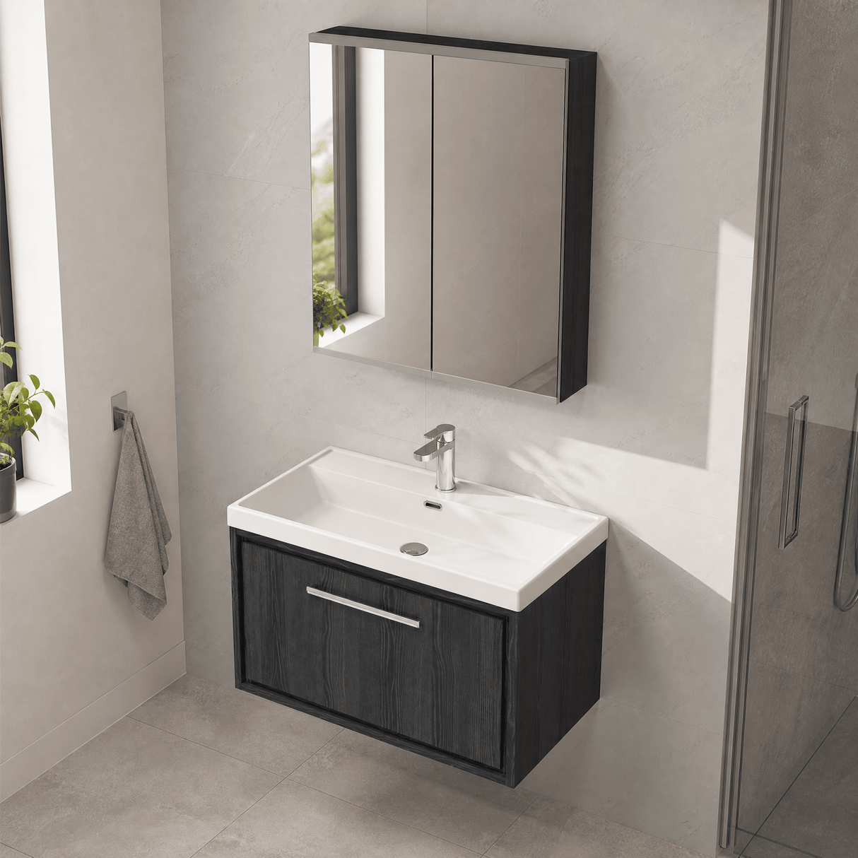 [BFIF2225E] Longnor 1 Drawer Wall Hung Vanity Unit with Thin Edge Basin - Choice of Size and Colour