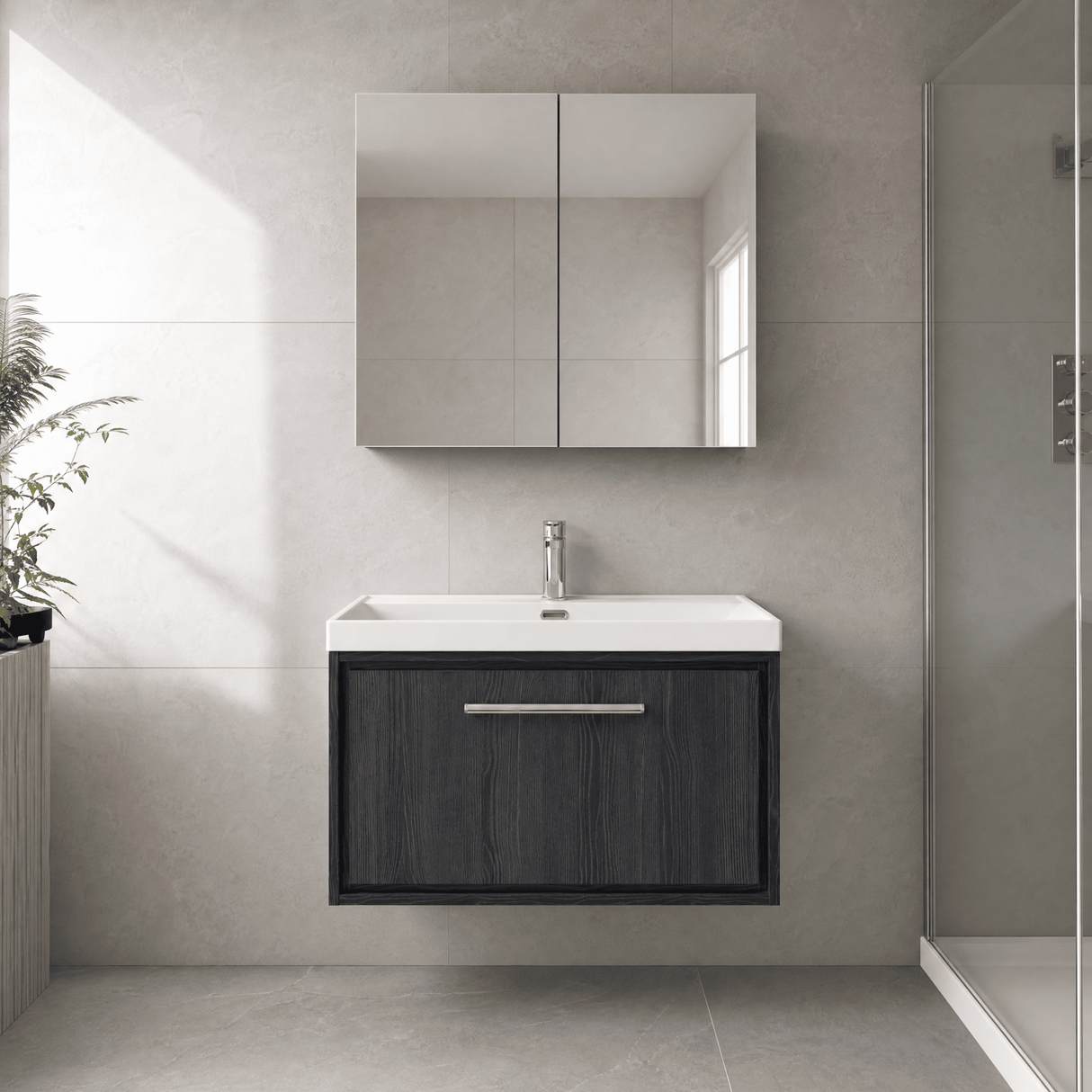[BFIF2225E] Longnor 1 Drawer Wall Hung Vanity Unit with Thin Edge Basin - Choice of Size and Colour - Silo