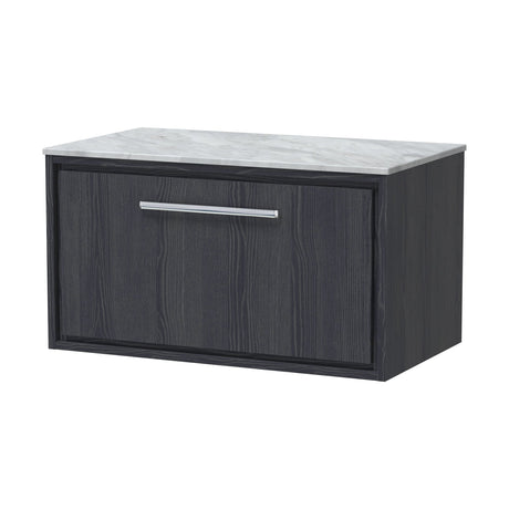 [BFIF2225GMT] Longnor 1 Drawer Wall Hung Vanity Unit with Grey Marble Worktop, Woodgrain Graphite Grey, 800mm - Cutout