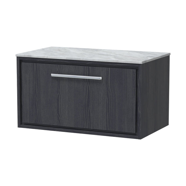 [BFIF2225GMT] Longnor 1 Drawer Wall Hung Vanity Unit with Grey Marble Worktop, Woodgrain Graphite Grey, 800mm - Cutout