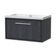 [BFIF2225K] Longnor 1 Drawer Wall Hung Vanity Unit with 1 Tap Hole Modern Fireclay Basin, Woodgrain Graphite Grey, 800mm - Cutout