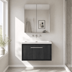 [BFIF2225K] Longnor 1 Drawer Wall Hung Vanity Unit with No Tap Hole Modern Fireclay Basin - Choice of Size and Colour