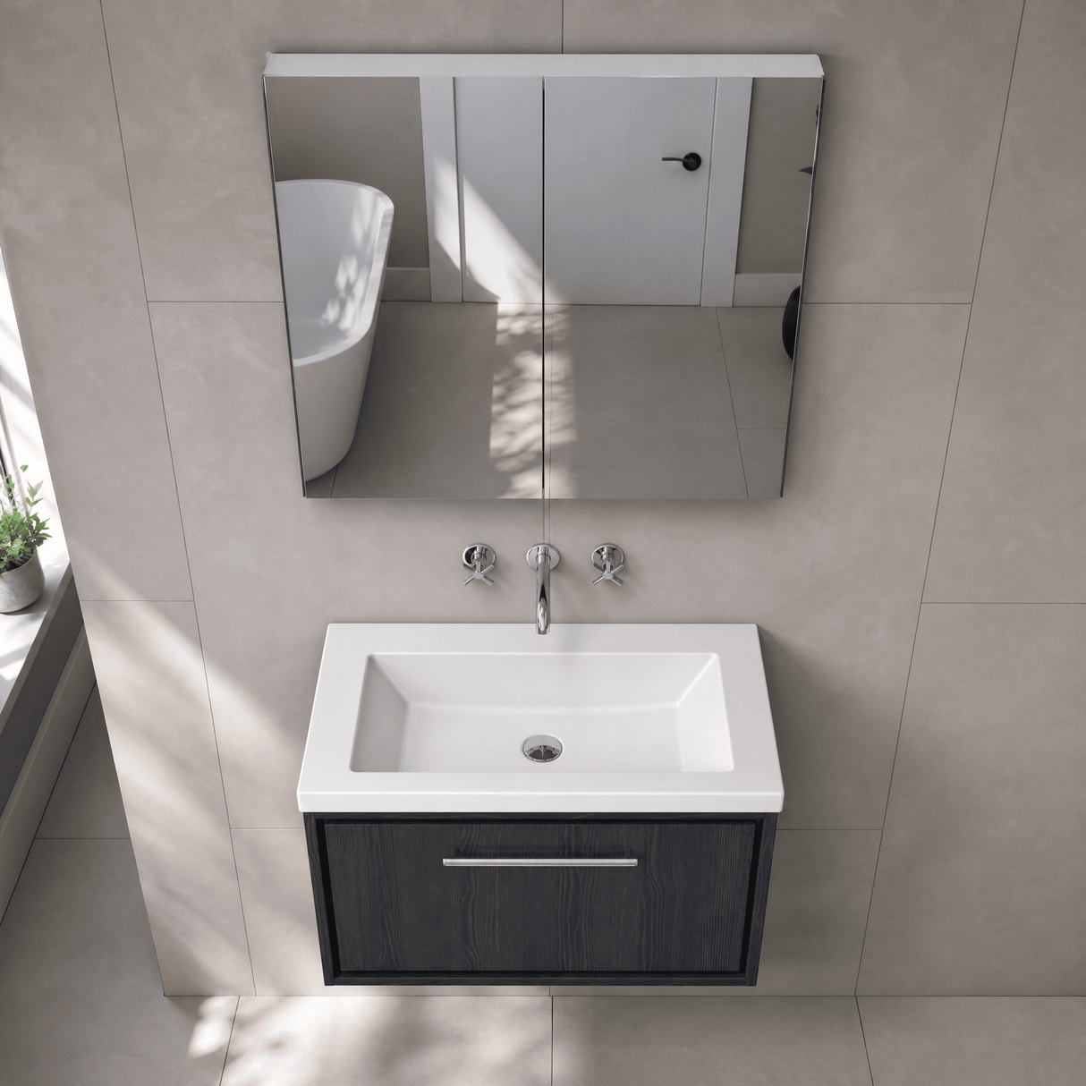 [BFIF2225K] Longnor 1 Drawer Wall Hung Vanity Unit with No Tap Hole Modern Fireclay Basin - Choice of Size and Colour