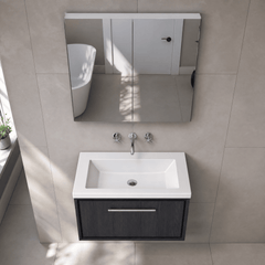 [BFIF2225K] Longnor 1 Drawer Wall Hung Vanity Unit with No Tap Hole Modern Fireclay Basin - Choice of Size and Colour