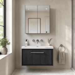 [BFIF2225K] Longnor 1 Drawer Wall Hung Vanity Unit with No Tap Hole Modern Fireclay Basin - Choice of Size and Colour - Silo