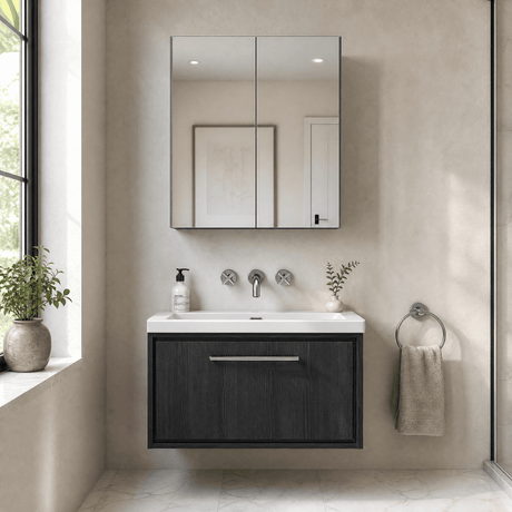 [BFIF2225K] Longnor 1 Drawer Wall Hung Vanity Unit with No Tap Hole Modern Fireclay Basin - Choice of Size and Colour - Silo