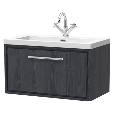 [BFIF2225L] Longnor 1 Drawer Wall Hung Vanity Unit with Modern Fireclay Basin - Choice of Size and Colour - Cutout