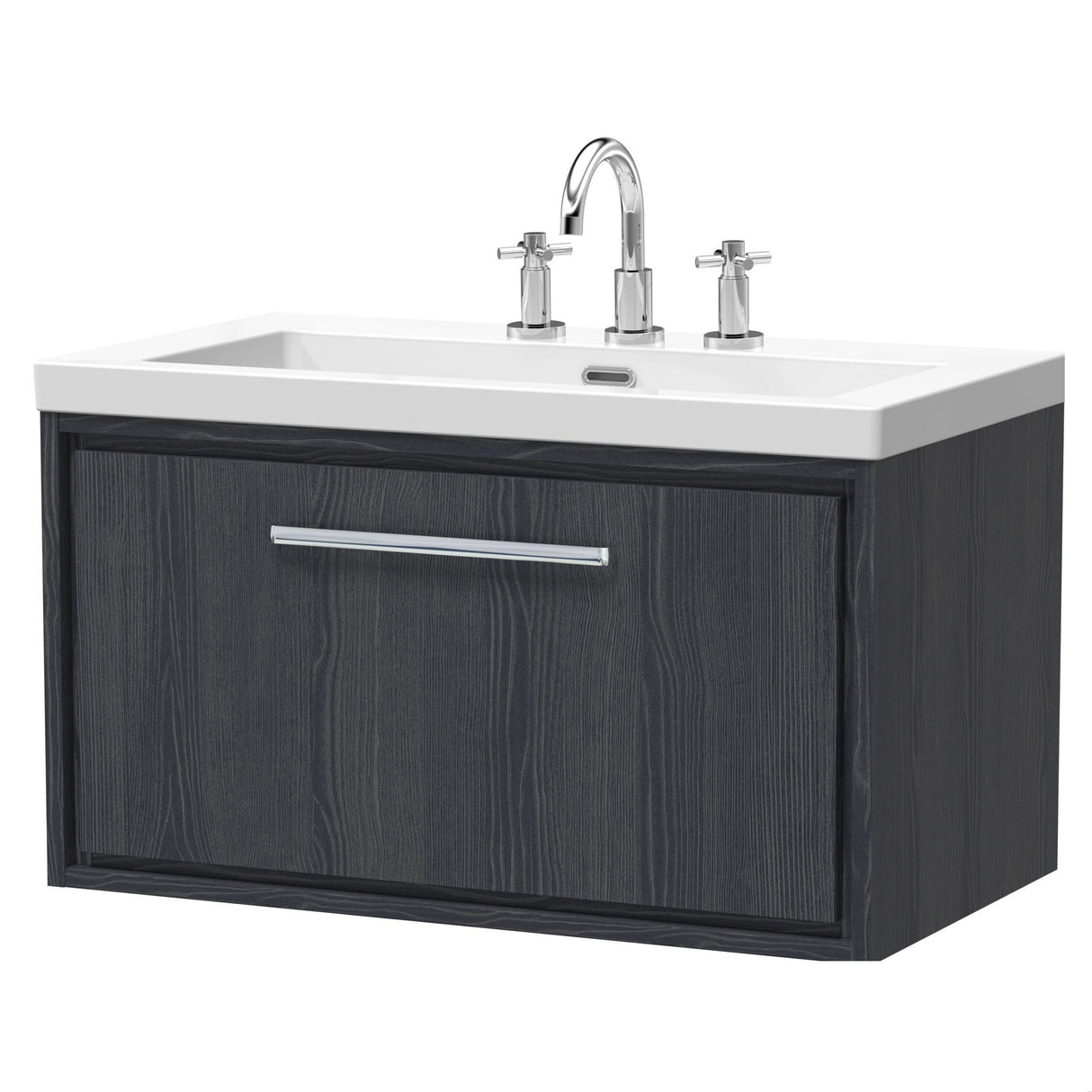 [BFIF2225M] Longnor 1 Drawer Wall Hung Vanity Unit with 3 Tap Hole Modern Fireclay Basin - Choice of Size and Colour - Cutout