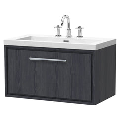 [BFIF2225M] Longnor 1 Drawer Wall Hung Vanity Unit with 3 Tap Hole Modern Fireclay Basin - Choice of Size and Colour - Cutout