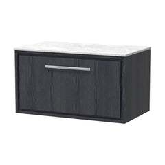 [BFIF2225WMT] Longnor 1 Drawer Wall Hung Vanity Unit with White Marble Worktop, Woodgrain Graphite Grey, 800mm - Cutout