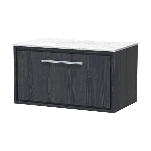 [BFIF2225WMT] Longnor 1 Drawer Wall Hung Vanity Unit with White Marble Worktop, Woodgrain Graphite Grey, 800mm - Cutout