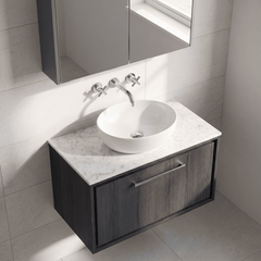 [BFIF2225WMT] Longnor 1 Drawer Wall Hung Vanity Unit with White Marble Worktop - Choice of Size and Colour