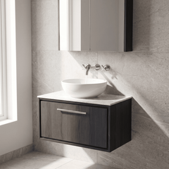 [BFIF2225WMT] Longnor 1 Drawer Wall Hung Vanity Unit with White Marble Worktop - Choice of Size and Colour