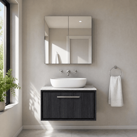 [BFIF2225WMT] Longnor 1 Drawer Wall Hung Vanity Unit with White Marble Worktop - Choice of Size and Colour - Silo