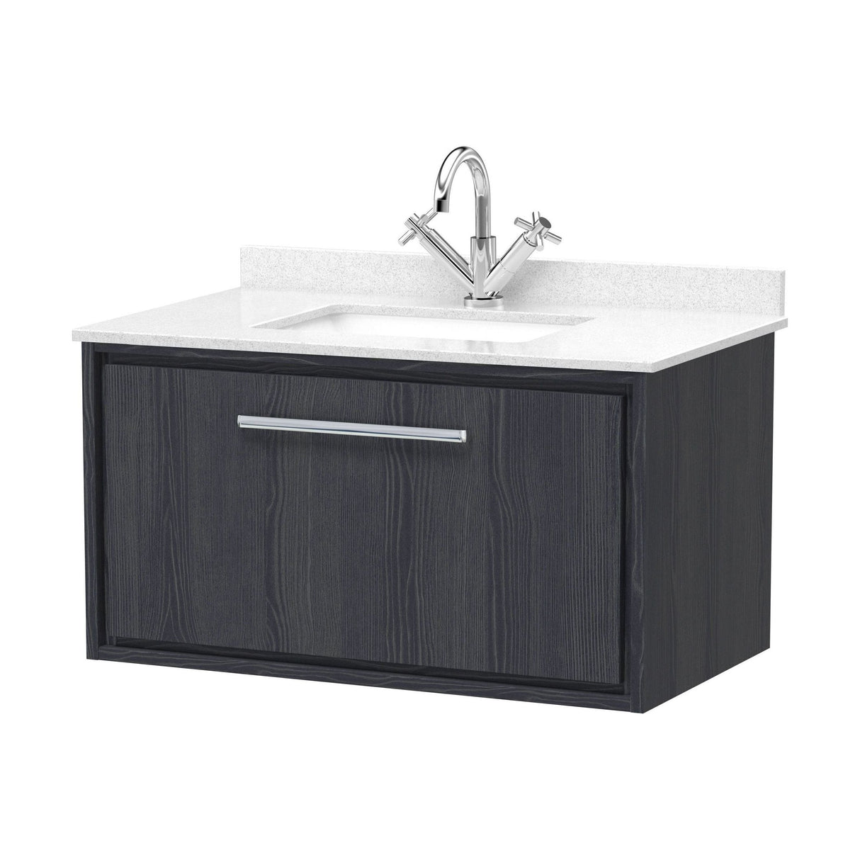 [BFIF2225WS1] Longnor 1 Drawer Wall Hung Vanity Unit with Square Basin and Marble Worktop - Choice of Size and Colour - Cutout
