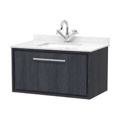 [BFIF2225WS1] Longnor 1 Drawer Wall Hung Vanity Unit with Square Basin and Marble Worktop - Choice of Size and Colour - Cutout