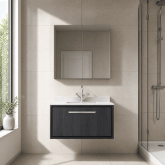 [BFIF2225WS1] Longnor 1 Drawer Wall Hung Vanity Unit with Square Basin and Marble Worktop - Choice of Size and Colour