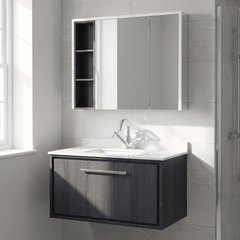 [BFIF2225WS1] Longnor 1 Drawer Wall Hung Vanity Unit with Square Basin and Marble Worktop - Choice of Size and Colour